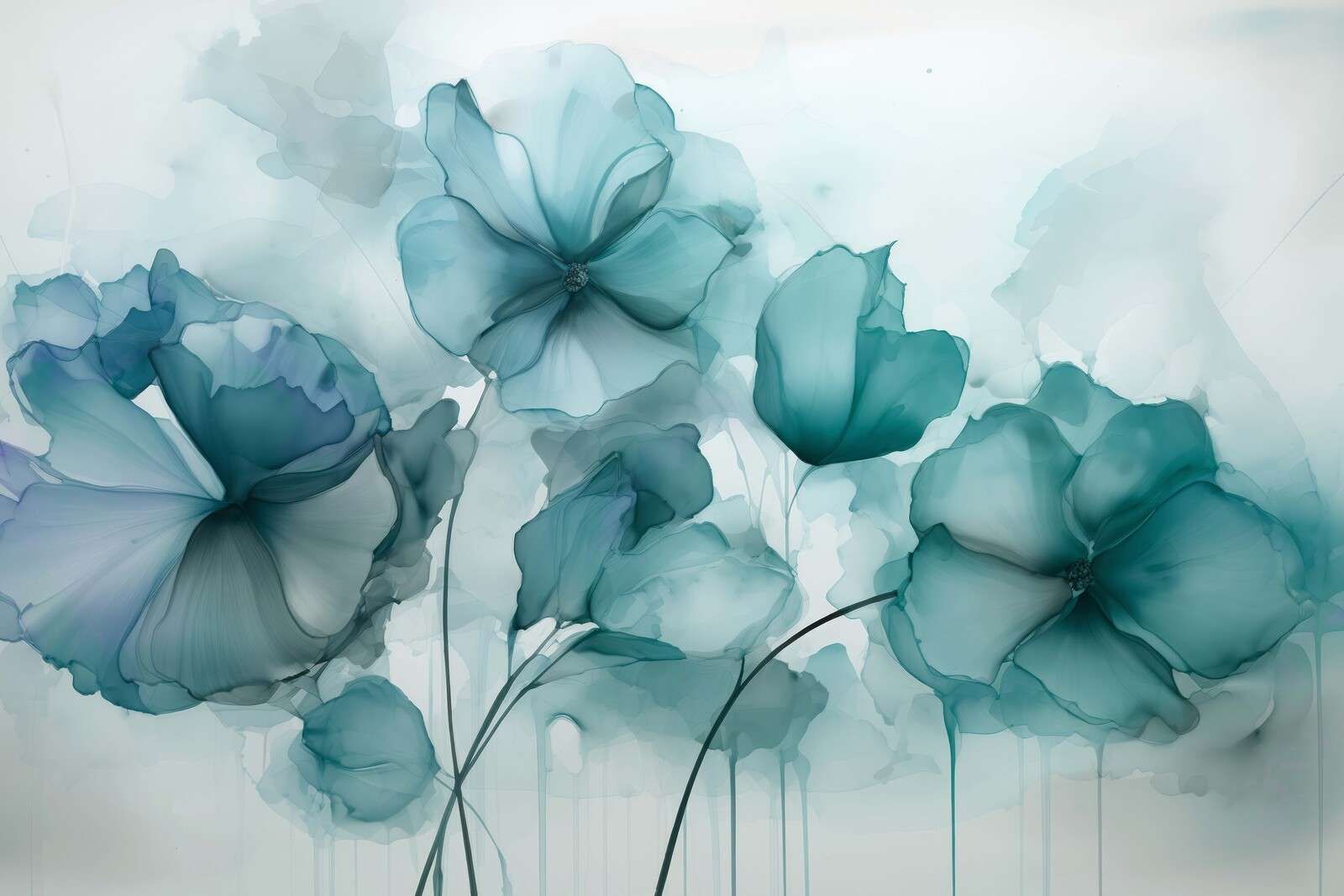 Dreamy ink flowers teal