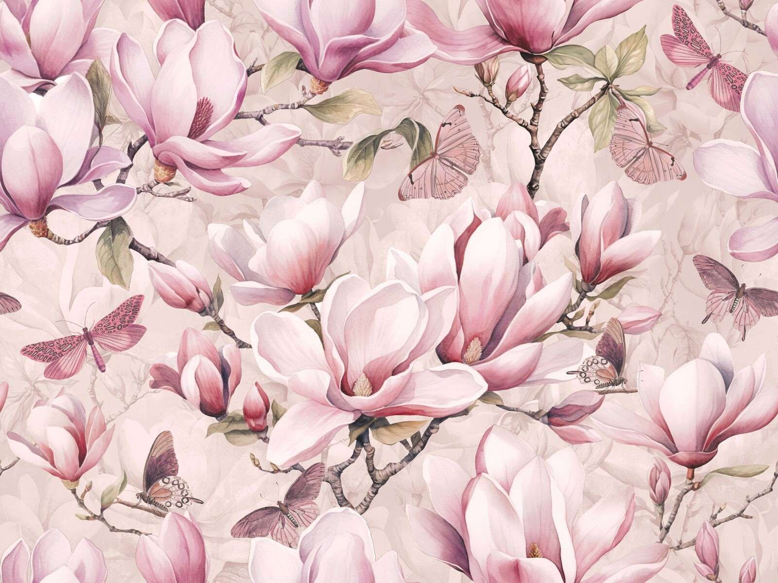 Magnolia and butterfly pastel pink