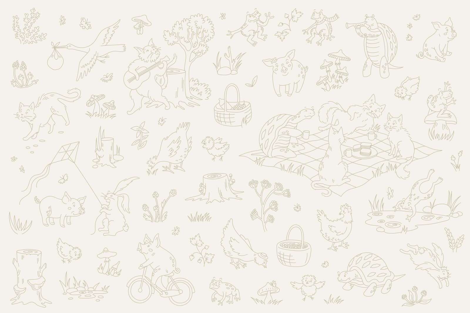 Waldtiere ruhig beige und hellgrün
