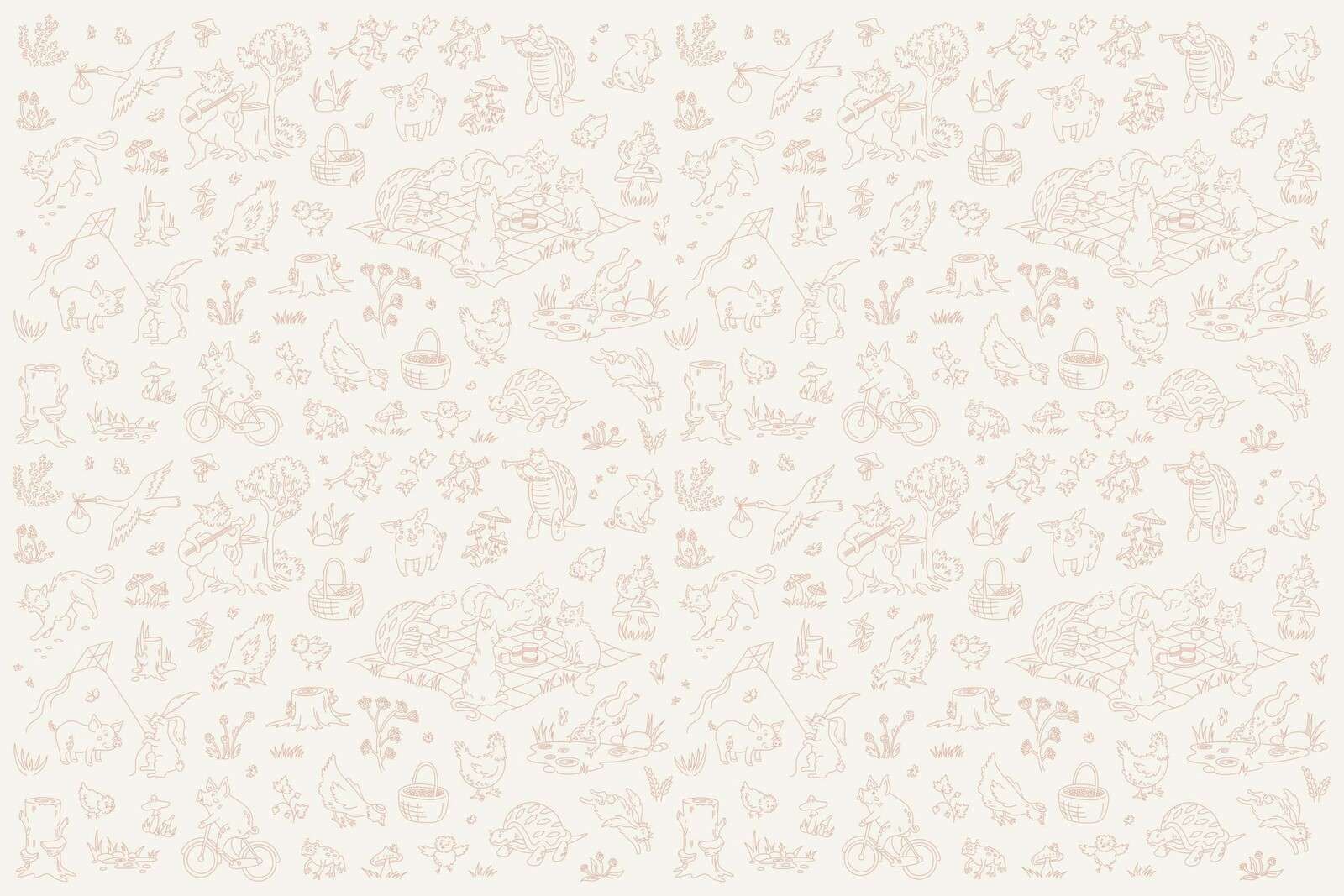 Waldtiere ruhiger beige- und rosafarbener Print