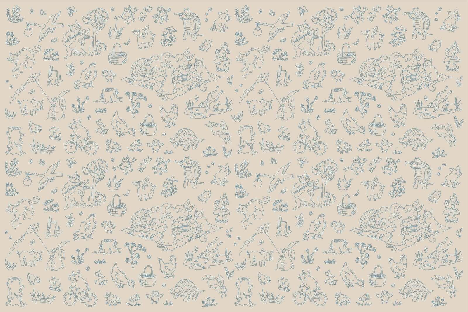 Waldtiere ruhig taupe blau Print
